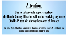 Hardin County Libraries are out of COVID tests until February